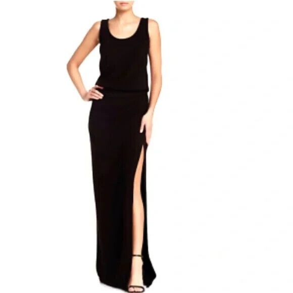 Black Halo - Jenner Ribbed High Slit Stretch Long Women's Black Dress - Picture 1 of 8